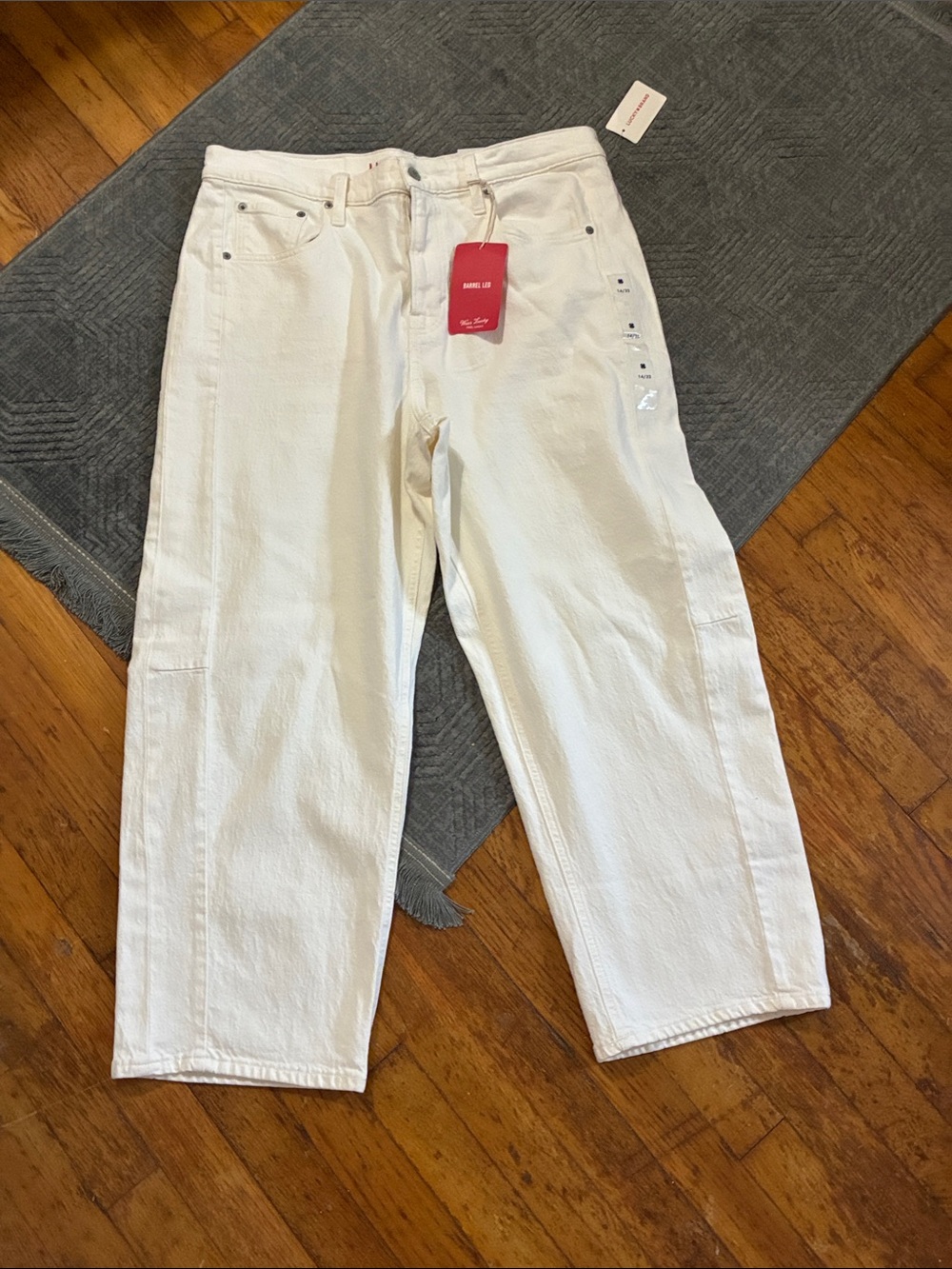 Lucky Brand White Cropped Barrel-Leg Jeans